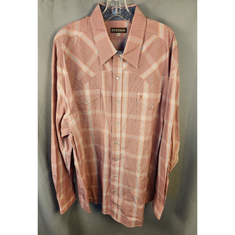 Stetson Shirt Mens 3XL Red Plaid Western Pearl Snap Long Sleeve‎ Cowboy